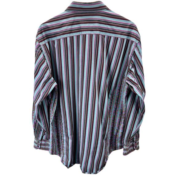 Robert Graham Striped L/S Shirt Men’s Size XL Embroidered Flowers Flip Cuff - Picture 3 of 7